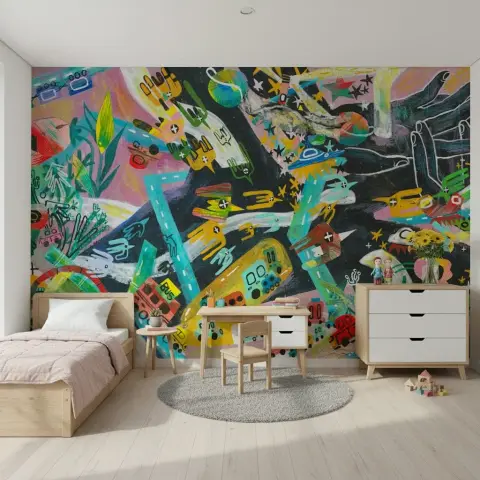 Whimsical Urban Space Kids' Wall Mural