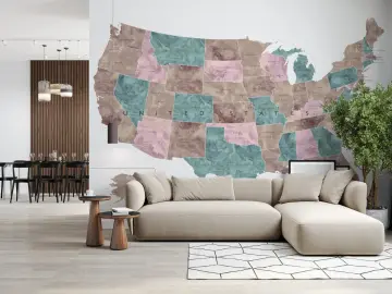 Muted Watercolor USA Map with States and Capitals Wall Mural