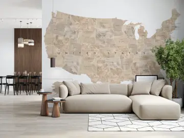 Tan Watercolor USA Map Wall Mural for Kids