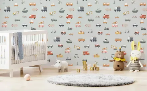 Playful Cartoon Vehicles Kids' Wallpaper