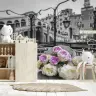 Venetian Cafe Scene with Colourful Roses Wall Mural 4