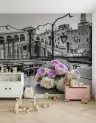Venetian Cafe Scene with Colourful Roses Wall Mural 5