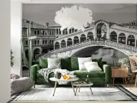 Venetian Rialto Bridge Black and White Cityscape Wall Mural