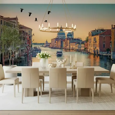 Venice Golden Hour Skyline Birds Wallpaper