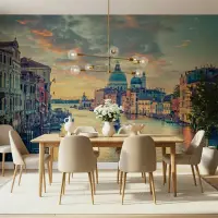 Venetian Grand Canal Teal Orange Sunset Panorama Mural
