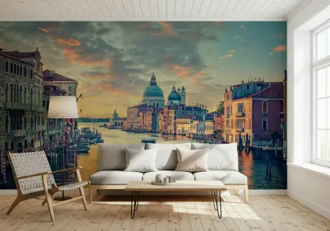 Venetian Grand Canal Teal Orange Sunset Panorama Mural
