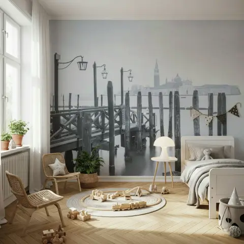 Monochrome Venice Waterfront Wall Mural