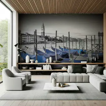 Venice Grand Canal Monochrome Wall Mural with Blue Gondolas