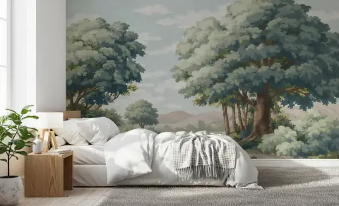 Painterly Leafy Green Forest Wallpaper Mural