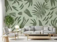Abstract Sage Green Botanical Shapes Wall Mural