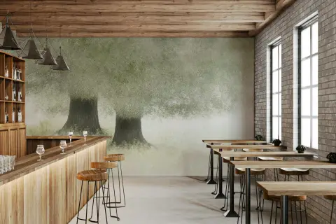 Misty Green Forest Wall Mural
