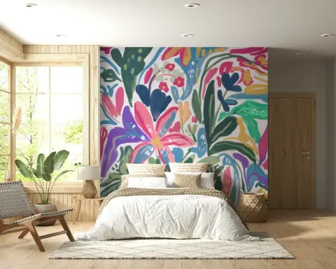 Vibrant Abstract Botanical Wall Mural
