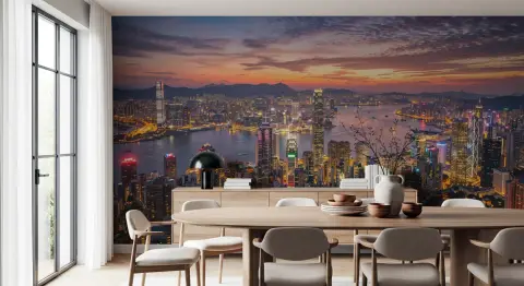 Victoria Harbour Sunset Cityscape Wall Mural