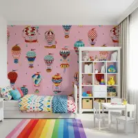Rose Pink Hot Air Balloon Patterns Wallpaper
