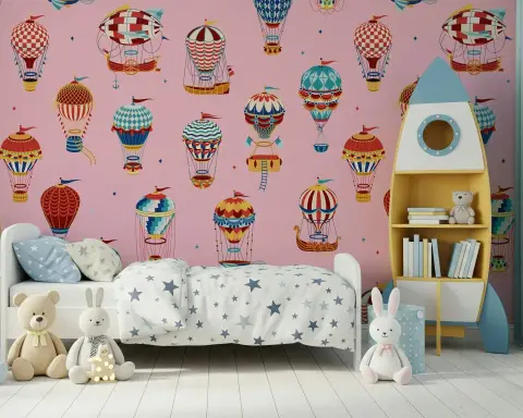 Rose Pink Hot Air Balloon Patterns Wallpaper