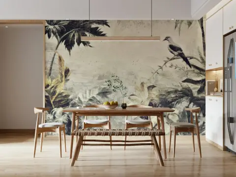 Painterly Tropical Bird and Palm Wall Mural