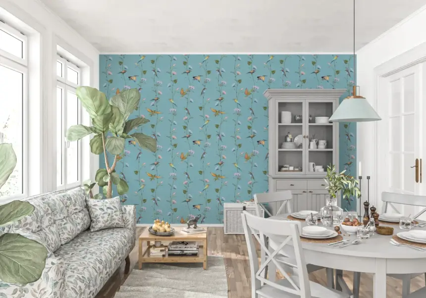 Vintage Birds and Morning Glories Wallpaper