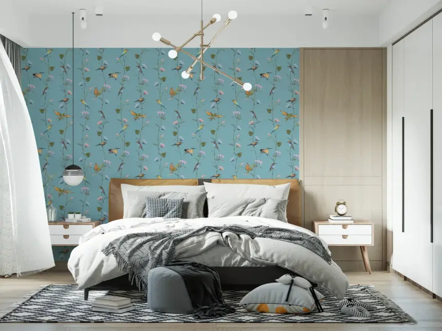 Vintage Birds and Morning Glories Wallpaper