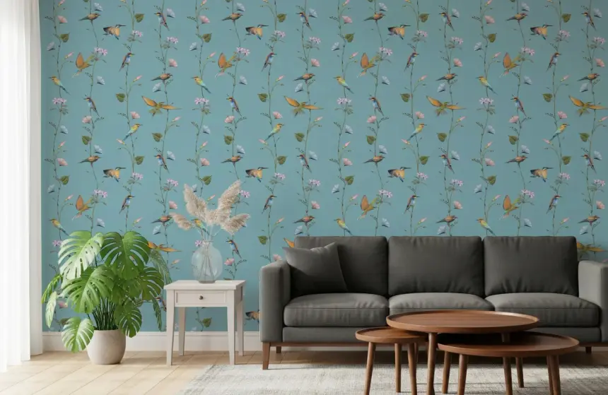 Vintage Birds and Morning Glories Wallpaper