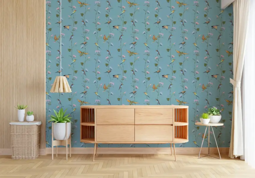 Vintage Birds and Morning Glories Wallpaper