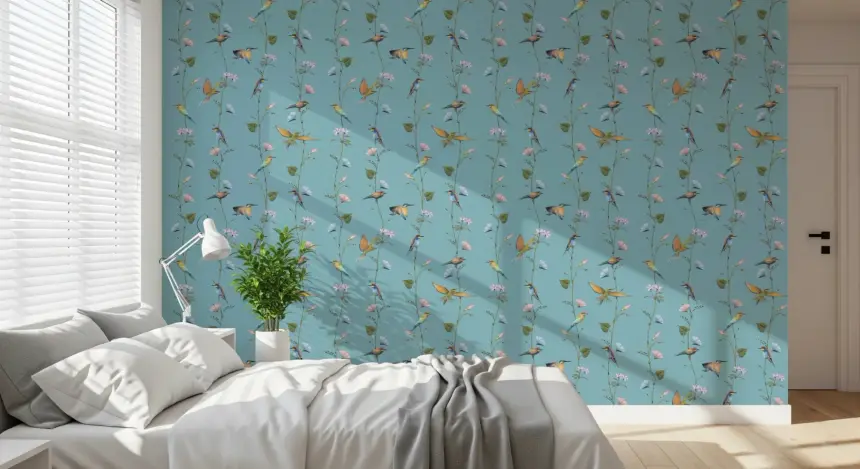 Vintage Birds and Morning Glories Wallpaper