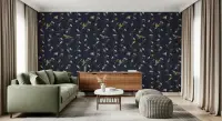 Midnight Botanical Birds and Vines Wallpaper