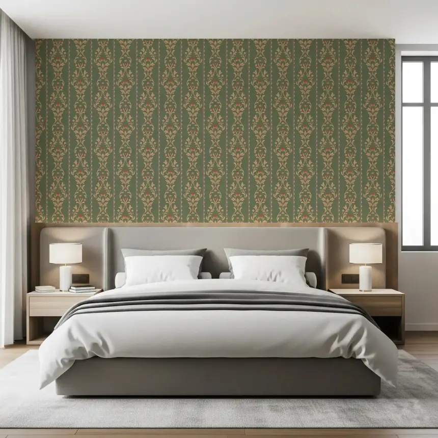 Vintage Bloom Heritage Stripe Wallpaper