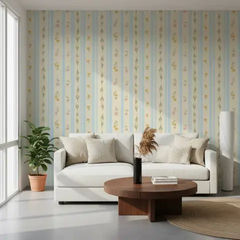 Vintage Inspired Floral Striped Wallpaper Design