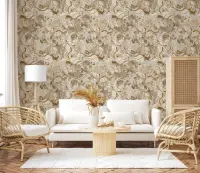 Muted Gold and Cream Vintage Floral Wallpaper