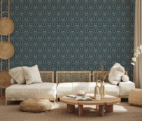 Elegant Damask Pattern Dark Teal Wallpaper