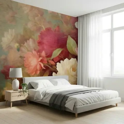 Vintage Painterly Rose Garden Floral Wall Mural