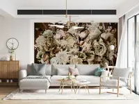 Elegant Vintage Sepia Floral Bouquet Wall Mural
