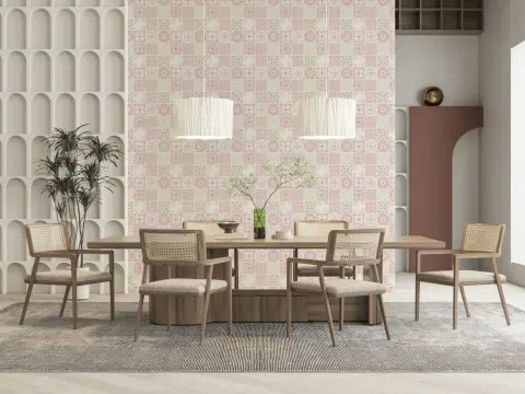 Blush Pink Folk Tile Pattern Wallpaper