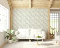 Sage Green and Beige Vintage Folk Tile Pattern Wallpaper