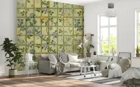 Vintage Floral Trellis Wallpaper with Blue and Yellow Blooms