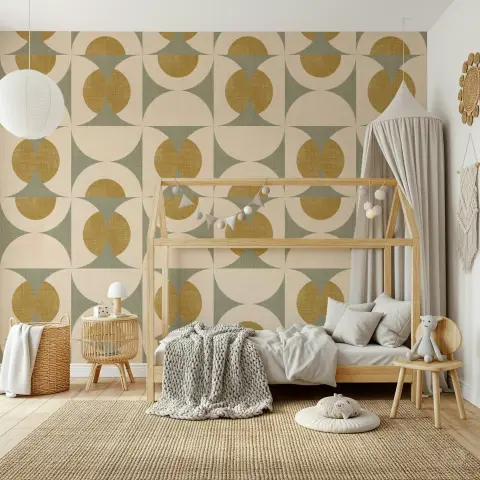 Mid-Century Geometric Circle Pattern Wallpaper