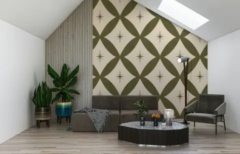 Vintage Olive Geometric Starburst Pattern Wallpaper