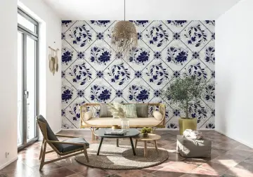 Vintage Indigo Floral Tile Pattern Wallpaper