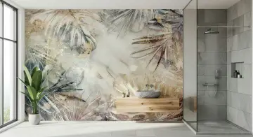 Muted Tropical Foliage Abstract Wall Mural