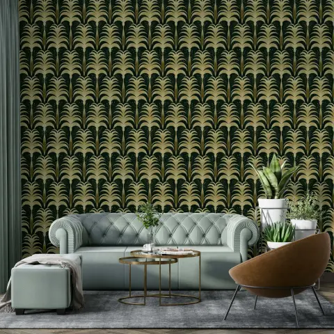 Luxe Art Deco Palm Frond Pattern Wallpaper
