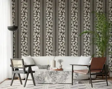 Elegant Trailing Foliage Striped Wallpaper