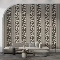 Elegant Cream and Charcoal Striped Foliage Wallpaper