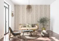Muted Mauve Striped Trailing Leaves Wallpaper