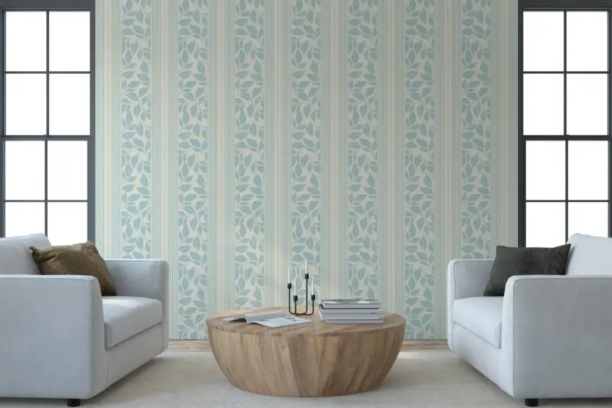 Vintage Trailing Foliage Powder Blue Wallpaper