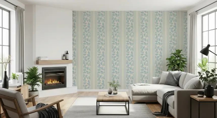 Vintage Trailing Foliage Powder Blue Wallpaper