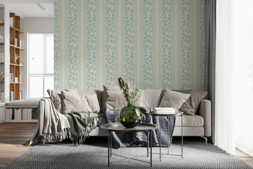 Vintage Trailing Foliage Powder Blue Wallpaper