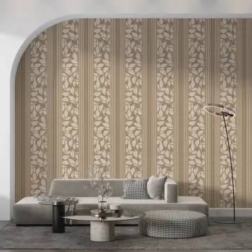 Warm Tan Botanical Vertical Stripe Wallpaper
