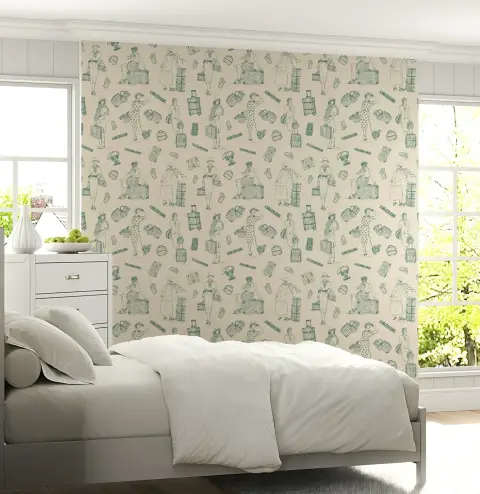 Vintage Travel Fashion Figures Pattern Wallpaper