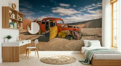 Abandoned Vintage Car Desert Landscape Wall Mural