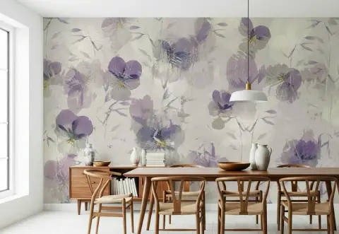Soft Lavender Floral Watercolour Wall Mural